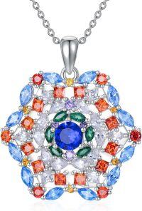 wholesale 925 Sterling Silver Multicolor Stone Flower Design Pendant Necklace-Multi Color Gems