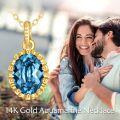 wholesale 14K Gold Blue Topaz Oval Pendant Necklace for Women Birthdays Gifts-0-1