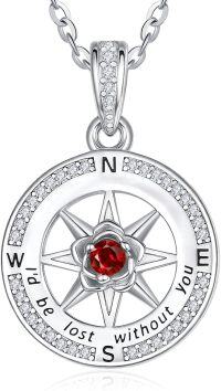 wholesale Sterling Silver Birthstone Compass Necklace for Women Gift Idea-01-Jan