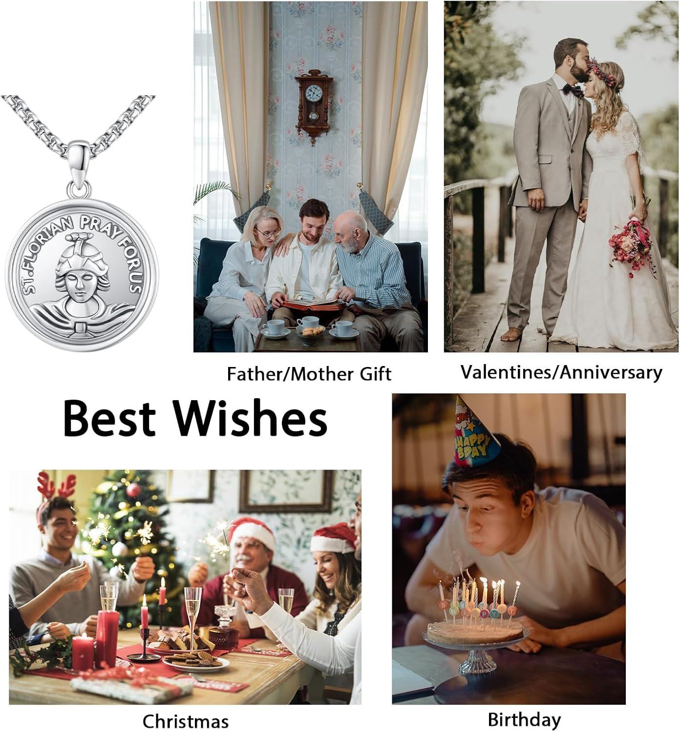 925 Sterling Silver St. Florian Prayer for Us Medal Necklace Pendant Charm-0-5