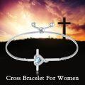 wholesale TOUPOP Aquamarine Cross Bracelet For Women Sterling Silver Birthstone Cross Bracelet Heart Cross March Birthstone Jewelry Birthday Anniversary Christmas Gifts For Her Wife Girlfriend Mom -0-3