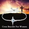 TOUPOP Sterling Silver Aquamarine Cross Heart Bracelet Birthday Gift For Women-0-3