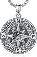wholesale Compass Necklace S925 Sterling Silver Compass Evil Eye/yin And Yangon Dog Tag Pendant Necklace With 22"+2" Chain Graduation Gifts Christmas Gifts Birthday Gifts For Him/her -0-0