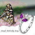 wholesale  925 Sterling Silver with Simulated Amethyst Dancing Butterfly Adjustable Sparkly Crystal Ring, Elegant Gift for Women, Size 8-0-2