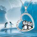 wholesale 925 Sterling Silver Penguin Love Forever Heart Pendant Necklace for Women Girls Gifts-0-5