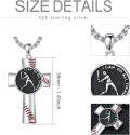 wholesale 925 Sterling Silver Baseball Cross Pendant Necklace with Red Stitching and Black Enamel Design - 3D Sports  for Men & Women-0-2