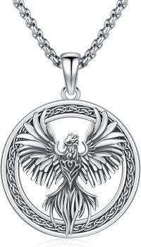 wholesale 925 Sterling Silver Round Celtic Knot Phoenix Heart Pendant Necklace for Women and Men-A-Phoenix