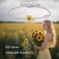 wholesale Sterling Silver & Sunflower Yellow Flower Bracelet - Adjustable Chain 7.08 - Fashion Gift for Women-0-4