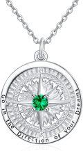 wholesale 925 Sterling Silver Compass Birthstone Necklace - 24mm, 18-20 Chain, Hypoallergenic, Gift for Women-0-0