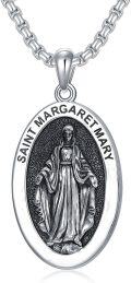 wholesale 925 Sterling Silver Saint Margaret Mary Pendant Necklace with Chain 3D Relief Design for Women Men Catholic  (Silver)-0-0