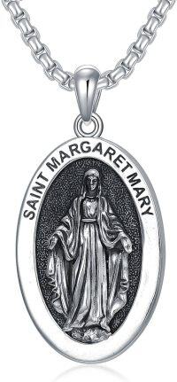 wholesale 925 Sterling Silver Saint Margaret Mary Pendant Necklace with Chain 3D Relief Design for Women Men Catholic  (Silver)-F1.Virgin Mary