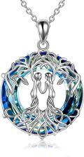 wholesale 925 Sterling Silver Blue Crystal Tree of Life Pendant Necklace for Women-0-0