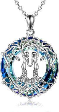 wholesale 925 Sterling Silver Blue Crystal Tree of Life Pendant Necklace for Women-Blue-Sister Necklace