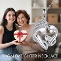 wholesale 925 Sterling Silver & Cubic Zirconia Mother Daughter Heart Necklace with Crystal & April Birthstone-0-4