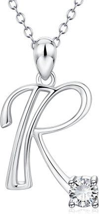 wholesale 925 Sterling Silver 26 Alphabet Pendant Necklace Jewelry-Letter R