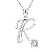wholesale 925 Sterling Silver 26 Alphabet Pendant Necklace Jewelry-Letter R