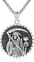 wholesale 925 Sterling Silver Grim Reaper Pendant Necklace  with Hourglass and Scythe Gothic Jewelry for Men-0-0