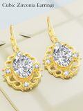 wholesale Gold 925 Sterling Silver CZ Flower Shape Leverback Earrings for Women-0-1