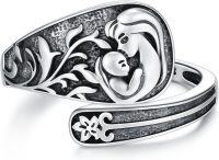 wholesale Sterling Silver Sun Moon Bee Celtic Tree Life Lotus Spoon Adjustable Open Ring Unisex Gift-Mother Daughter-Mother Daughter