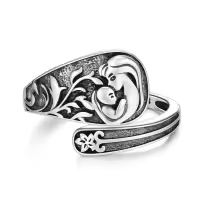 wholesale 925 Sterling Silver Sun Moon Bee Celtic Tree Life Lotus Spoon Adjustable Open Ring Unisex Gift-Mother Daughter-Mother Daughter
