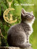 TOUPOP 14K Gold & Stone Cat Moon Pendant Necklace Gift for Women-0-3