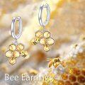 wholesale 925 Sterling Silver Honeycomb and Bee Drop Dangle Hoop Earrings for Women Girls -0-2