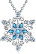 wholesale 925 Sterling Silver Blue Zircon Snowflake Pendant Necklace with Hexagonal Design & Gift Box-0-0