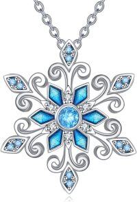 wholesale 925 Sterling Silver Blue Zircon Snowflake Pendant Necklace with Hexagonal Design & Gift Box-Snowflake