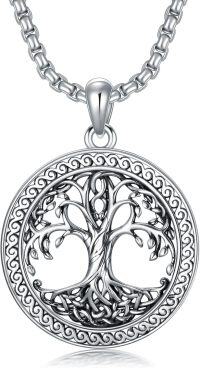 wholesale 925 Sterling Silver Gold-Plated Round Tree of Life Pendant Necklace  for Men & Women-A01-Silver