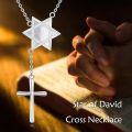 wholesale 925 Sterling Silver Star of David & Cross Pendant Necklace with Mother-of-Pearl and Crystal Accents for Women-0-2