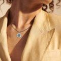 wholesale Copper Saint Michael Protect Us Oxidized Silver Blue Enamel Pendant Necklace-0-3