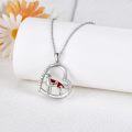 wholesale 925 Sterling Silver Dog Heart Pendant Necklace with Red Enamel and Cubic Zirconia Gifts for Women-0-3