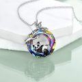 wholesale 925 Sterling Silver Rainbow Crystal Panda on the Moon Pendant Necklace-0-3