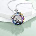 wholesale 925 Sterling Silver Rainbow Crystal Panda on the Moon Pendant Necklace-0-3