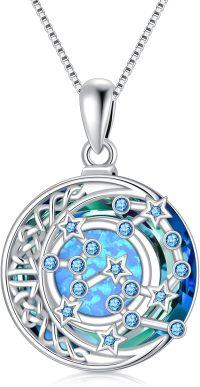 wholesale 925 Sterling Silver Blue Crystal Opal Zodiac Constellation Necklace-12-Sagittarius(11.23-12.21)-Topaz