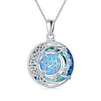 wholesale 925 Sterling Silver Aquamarine Opal Zodiac Constellation Locket Pendant Necklace-12-Sagittarius(11.23-12.21)-Topaz