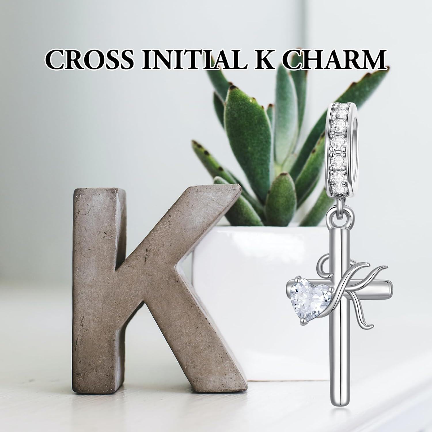 Sterling Silver ABC Initial Cross Charm Pendant Beads for Bracelet-0-5