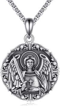 wholesale 925 Sterling Silver Angel with Sword & Cross Pendant Necklace  - Mens Womens Boys Girls Jewelry (Chain: 45 cm)-Saint Michael 3