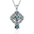 wholesale 925 Sterling Silver Celtic Knot Cross with Blue Abalone Shell Inlay Pendant Necklace for Women Men  48cm Chain Length-0-0