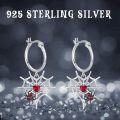 wholesale 925 Sterling Silver Hypoallergenic Red Heart & Black Spider Web Dangle Hoop Earrings for Women-0-5