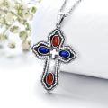 wholesale 925 Sterling Silver with Red Onyx & Blue Lapis Lazuli Southwest Cross Necklace for Women-0-3