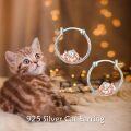 wholesale 925 Sterling Silver Sleeping Cat Heart Charm Hoop Earrings for Women Girls  43mm Diameter-0-1