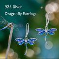 wholesale 925 Sterling Silver Blue Enamel Dragonfly Drop Earrings for Women Girls  4cm Long-0-5
