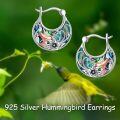 wholesale 925 Sterling Silver Abalone Shell Hummingbird Flower Round Hoop Earrings for Women-0-1