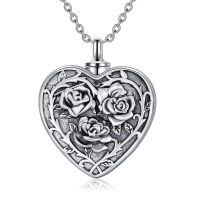 wholesale 925 Sterling Silver Heart Photo Locket Necklace Wholesale With Rose Design-Rose-Heart