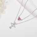 wholesale 925 Sterling Silver Heart & Arrow Pendant Necklace with Pink Stones and CZs for Women's Gifts-0-3