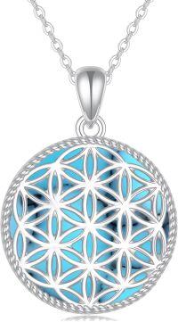 wholesale Sterling Silver Flower of Life Pendant with Abalone Shell Mother of Pearl Turquoise Black Onyx-turquoise flower of life