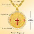 wholesale Gold 925 Sterling Silver Round Cross Pendant with Red Enamel and Cubic Zirconia - Catholic Religious  for Women Men-0-4