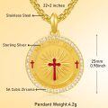 wholesale Gold 925 Sterling Silver Round Cross Pendant with Red Enamel and Cubic Zirconia - Catholic Religious  for Women Men-0-4