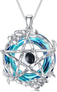 wholesale 925 Sterling Silver Celtic Knot Pendant with Blue Crystal and Black Onyx Stone Necklace-Pentacle-Moon Phase